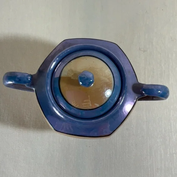 1950’s Japanese Lustreware Set, Sugar Bowl Creamer, 2 Divided Plates, 2 Tea Cups